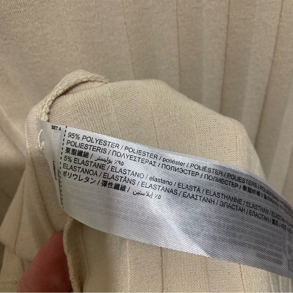 Mango Ribbed Knit Longsleeve Tunic Size XL Cream Front Slit Minimalist - Picture 11 of 12